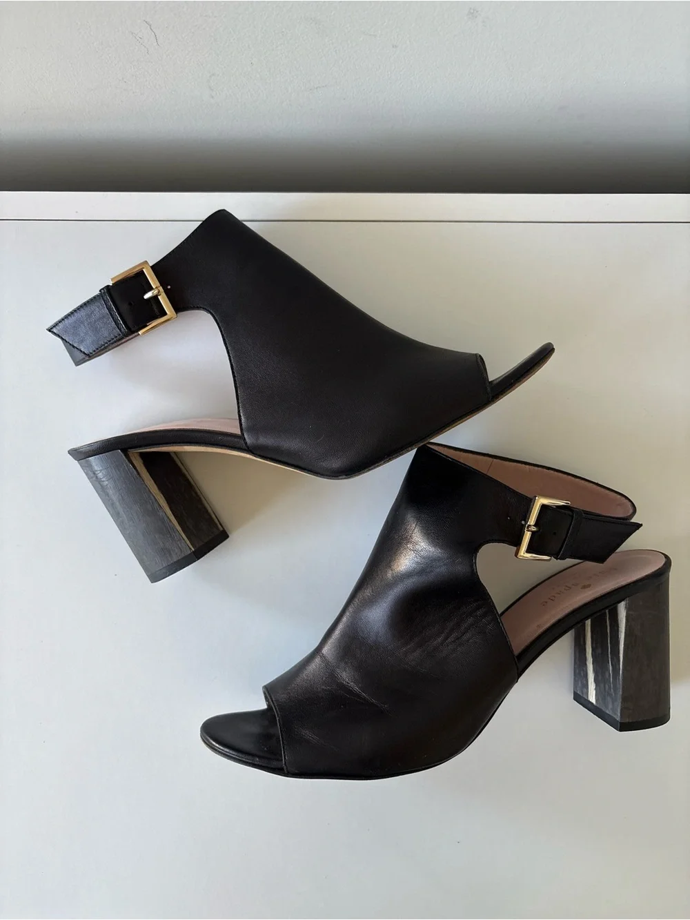 Kate Spade New York Black Leather Peep Toe Slingback Heels Italy Size 8.5 M